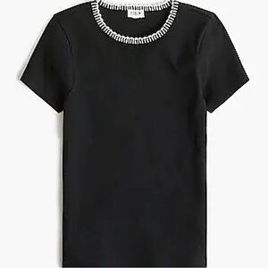 J. Crew Pearl Beaded Neckline Slim-Fit Ribbed Tee XL